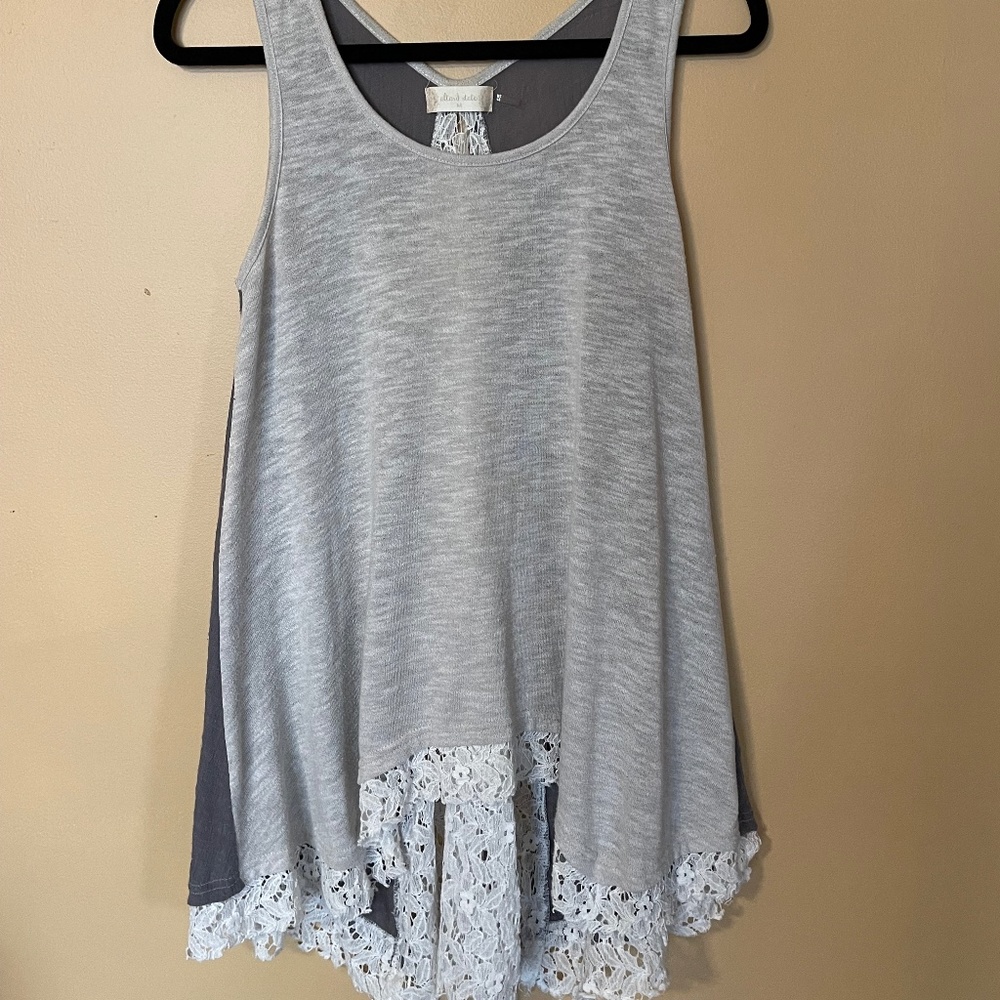 Altar'D State Gray Flowy Shirt with Lace - Medium